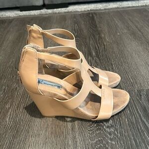 Inc beige wedge heels